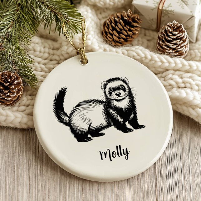 Personalized Ferret Christmas Julgransprydnad Keramik (Skapare uppladdad)