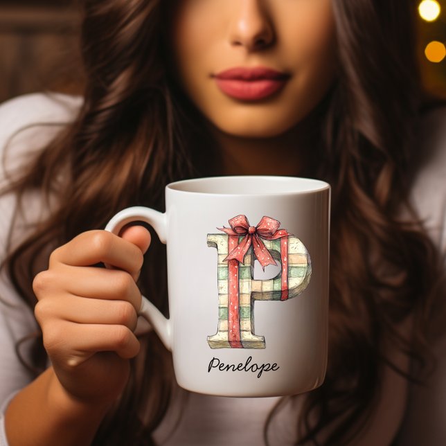 Personalized Festive Christmas Monogram P Mug Kaffemugg (Personalized Festive Christmas Monogram P Mug)