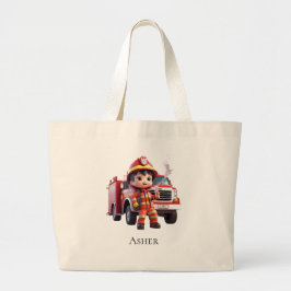 Personalized Firefighter Boy Cartoon Hero Jumbo Tygkasse