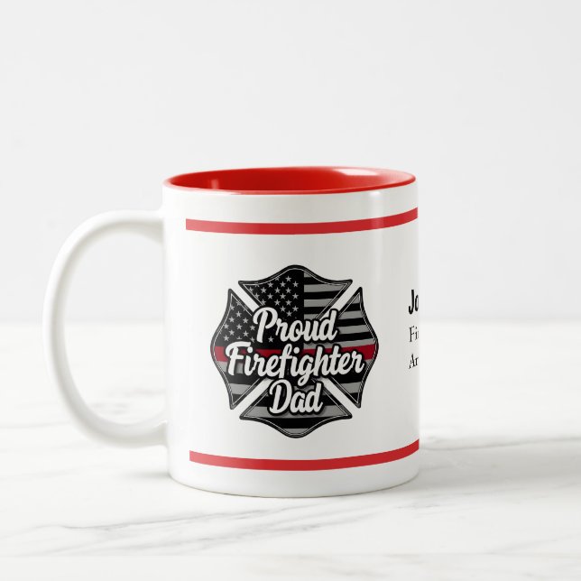 Personalized Firefighter Dad Name Thin Red Line  Två-Tonad Mugg (Vänster)