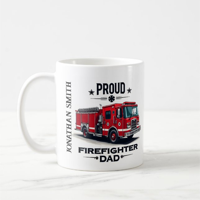 Personalized Firefighter Dad Name W/ Firetruck Kaffemugg (Vänster)