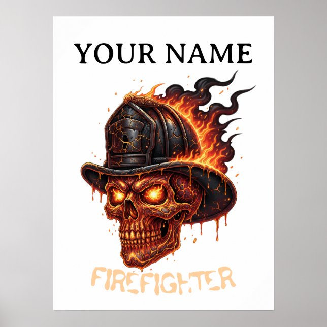 Personalized Firefighter Skull Fireman Fire Dept Poster (Framsidan)
