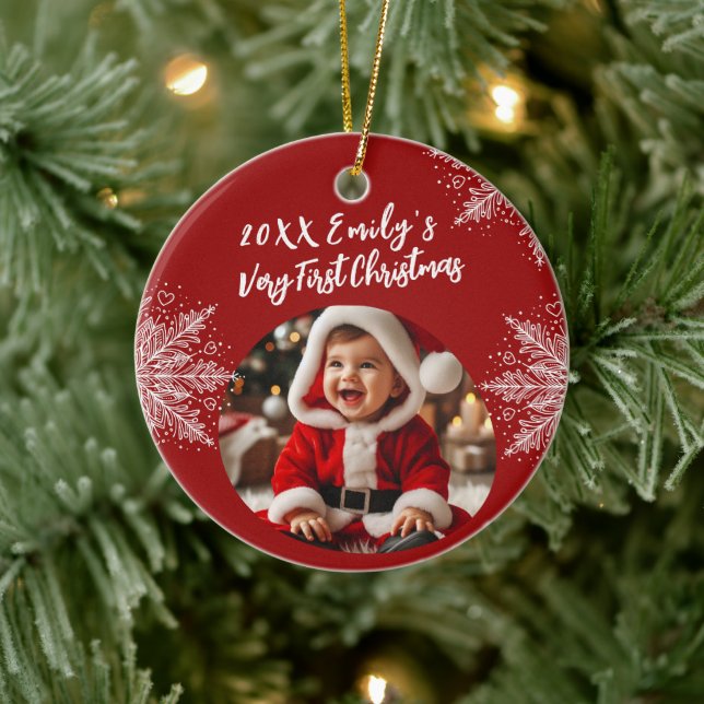 Personalized First Christmas Add Photo Snowflakes  Julgransprydnad Keramik (Träd)