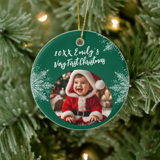 Personalized First Christmas Add Photo Snowflakes  Julgransprydnad Keramik (Träd)