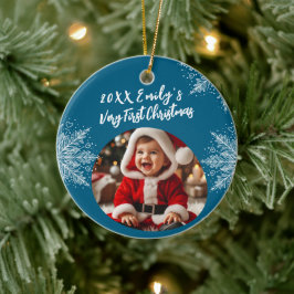Personalized First Christmas Add Photo Snowflakes  Julgransprydnad Keramik