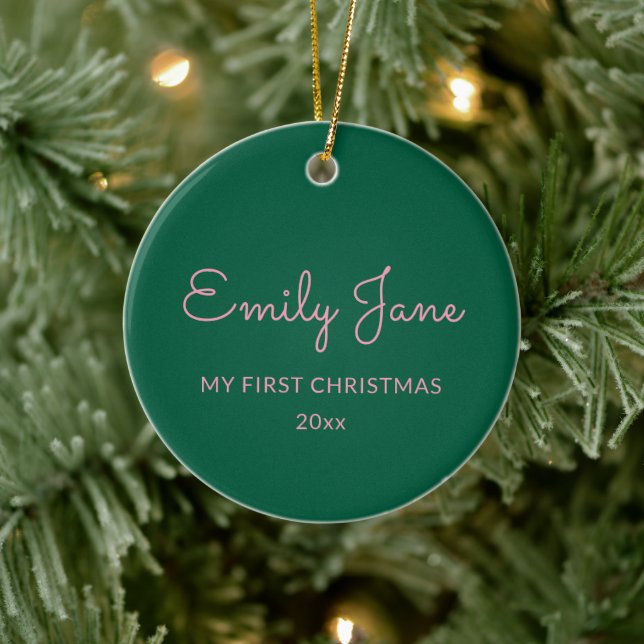 Personalized First Christmas Baby Photo Name Green Julgransprydnad Keramik (Träd)