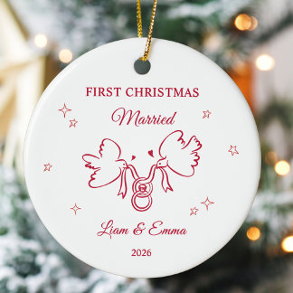 Personalized First Christmas Married Dove Julgransprydnad Keramik