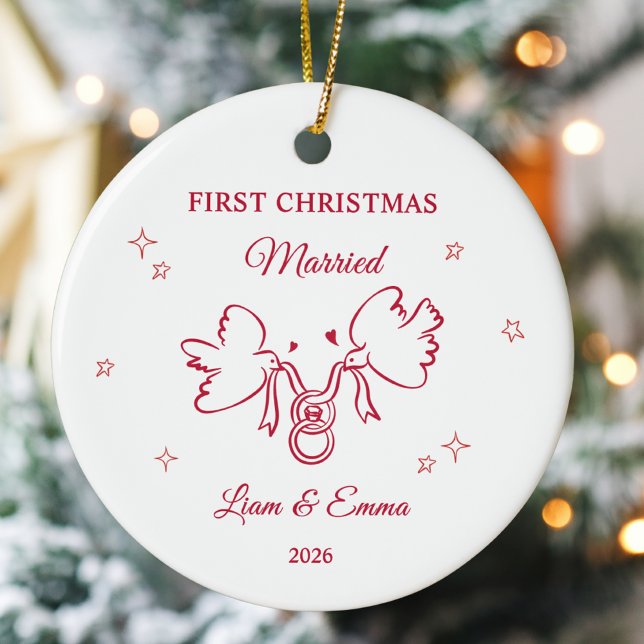 Personalized First Christmas Married Dove Julgransprydnad Keramik (Skapare uppladdad)