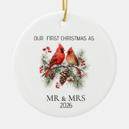 Personalized First Christmas Mr Mrs Cardinal Ornam Julgransprydnad Keramik