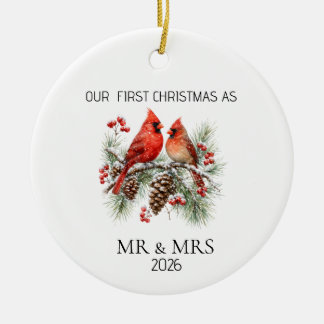 Personalized First Christmas Mr Mrs Cardinal Ornam Julgransprydnad Keramik