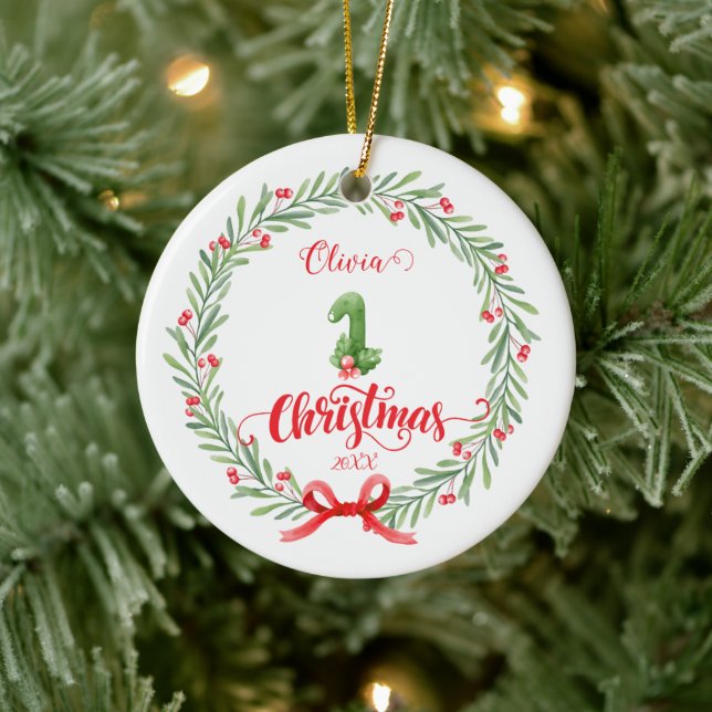 Personalized First Christmas Ornament with Photo (Träd)