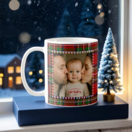 Personalized First Christmas Photo Tartan Kaffemugg