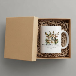 Personalized first Christmas, reindeer, newlyweds  Kaffemugg