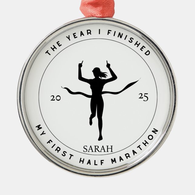 Personalized First Half Marathon Gift For Her 2025 Julgransprydnad Metall (Framsidan)