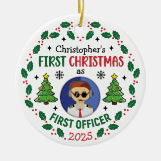 Personalized First Officer Custom Name Christmas Julgransprydnad Keramik