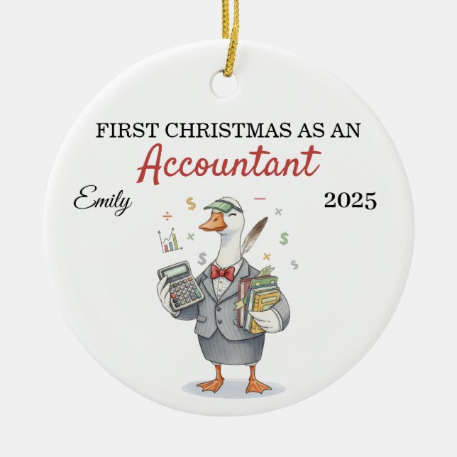 Personalized First Year Accountant silly goose Julgransprydnad Keramik (Framsidan)
