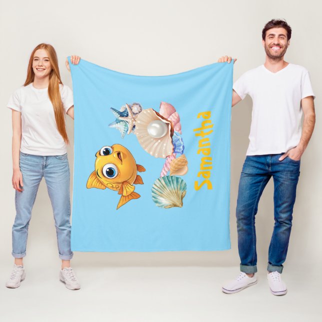 Personalized Fish Blanket | Custom Name Ocean  Fleecefilt (På plats)