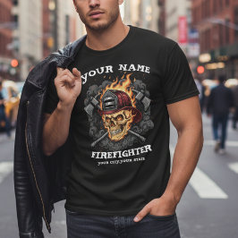 Personalized Flame Skull Firefighter Gear T Shirt