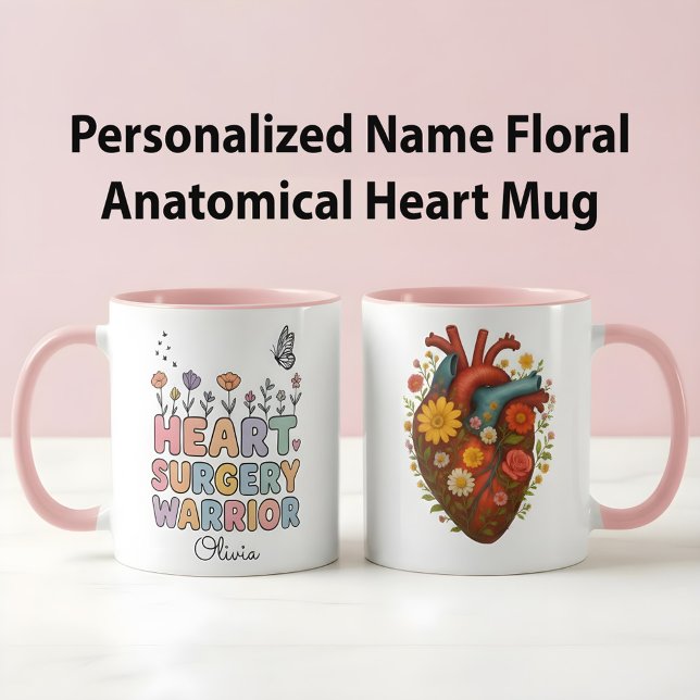 Personalized Floral Anatomical Heart Surgery Gift Mugg (Skapare uppladdad)