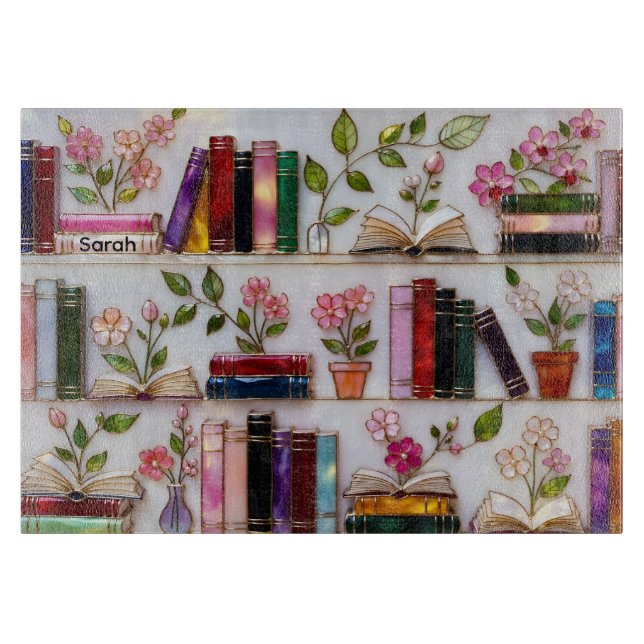 Personalized Floral Bookshelf Cutting Board (Framsidan)