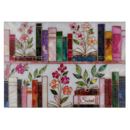 Personalized Floral Bookshelf Glass Cutting Board