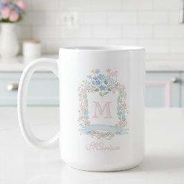 Personalized Floral Crest Mug Kaffemugg