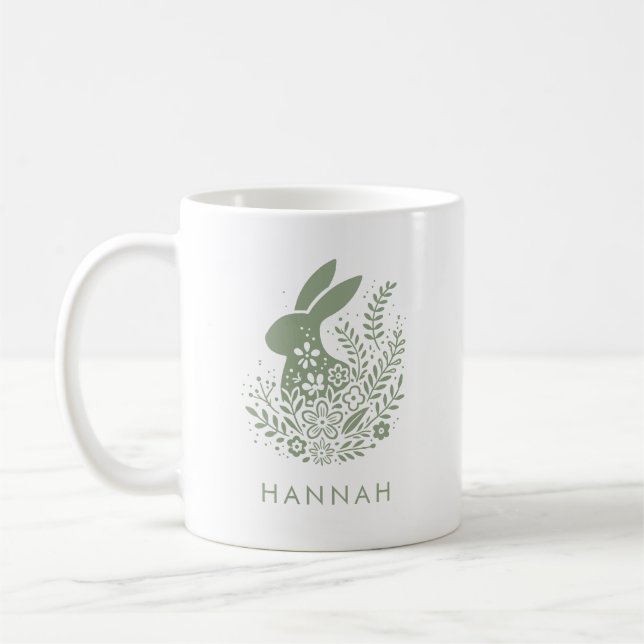 Personalized Floral Easter Bunny Kaffemugg (Vänster)