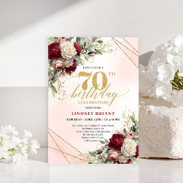 Personalized floral gold 70th birthday invite card inbjudningar