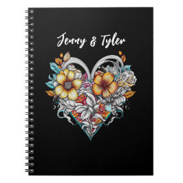 Personalized Floral Heart Romantic Anteckningsbok