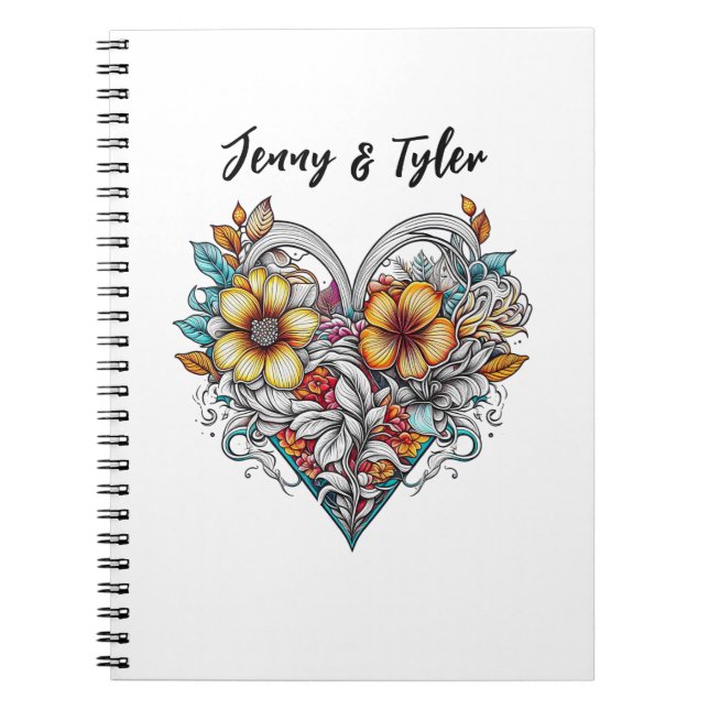 Personalized Floral Heart Romantic Anteckningsbok (Framsidan)