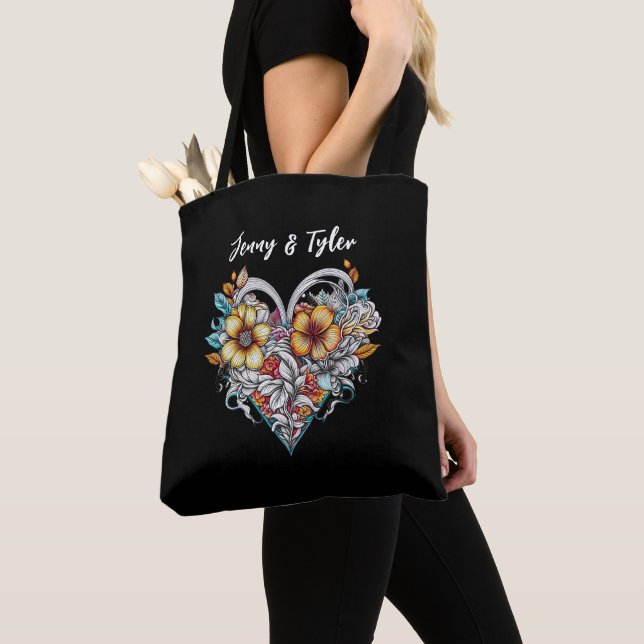 Personalized Floral Heart Romantic Tygkasse (Närbild)