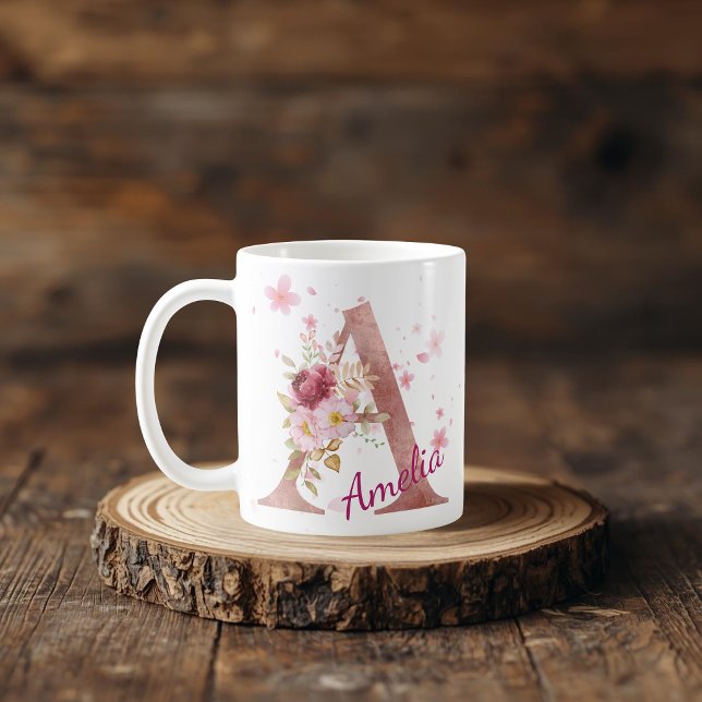 Personalized Floral Initial Mug - Letter A Kaffemugg (Skapare uppladdad)