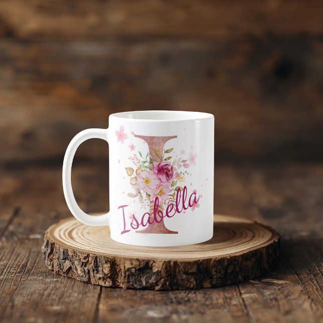 Personalized Floral Initial Mug – Letter I Kaffemugg (Skapare uppladdad)