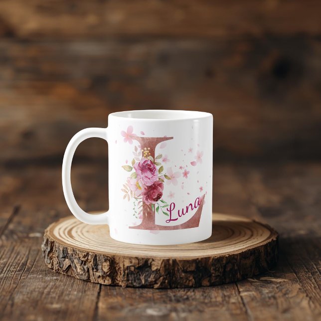 Personalized Floral Initial Mug – Letter L Kaffemugg (Skapare uppladdad)