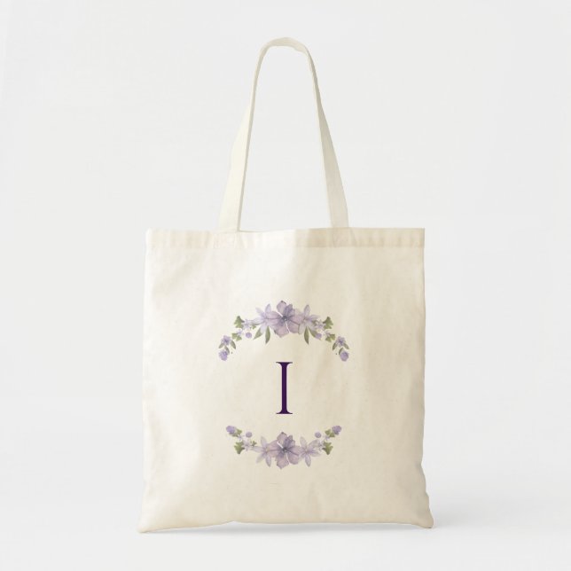 Personalized Floral Initial Tote | Bridesmaid Gift Tygkasse (Framsidan)