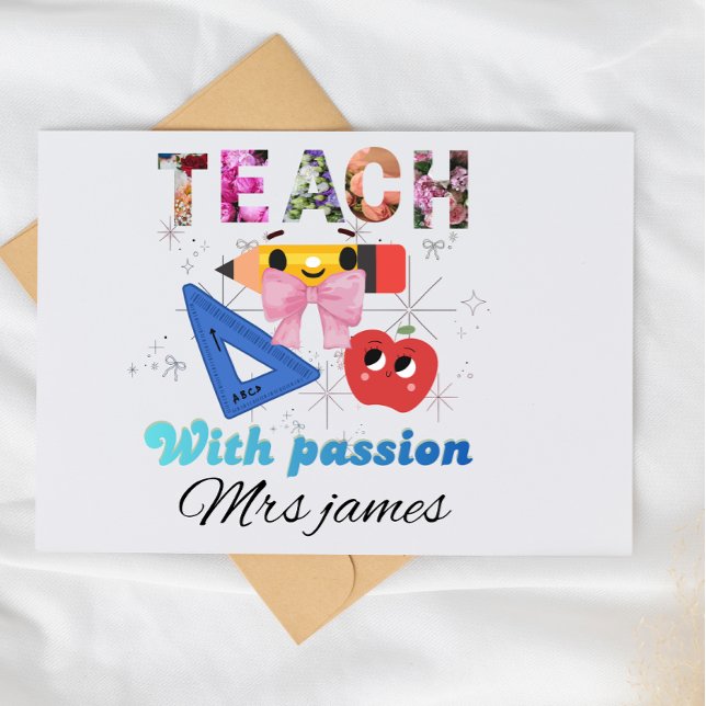 Personalized floral letter coquette bow teacher tack kort (Skapare uppladdad)