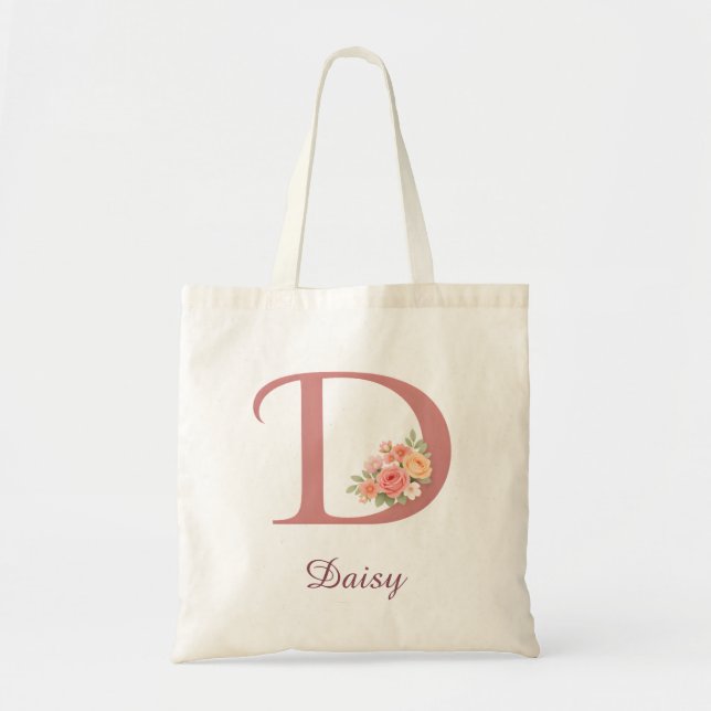 Personalized Floral Letter D Monogram Tote Tygkasse (Framsidan)