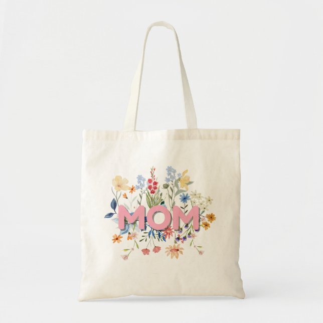 Personalized Floral Mom Tote Bag Tygkasse (Framsidan)