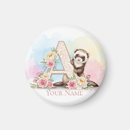 Personalized Floral Monogram 'A' with Cute Ferret Magnet