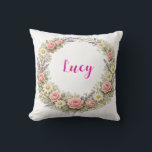 Personalized Floral Name Pillow Custom Gift  Kudde<br><div class="desc">A beautifully soft and personal gift she will absolutely adore! This stunning personalized floral pillow features her name surrounded by delicate blooming flowers in soft pastel tones the perfect combination of beautiful home decor and a deeply personal heartfelt gift! A gift so pretty it belongs on every bed, sofa and...</div>