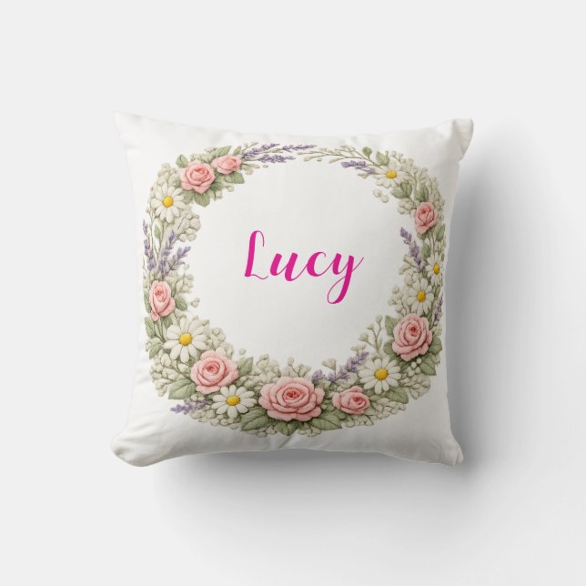 Personalized Floral Name Pillow Custom Gift  Kudde (Framsida)