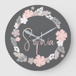 Personalized Floral Name Pink Stor Klocka