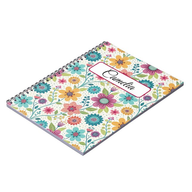 Personalized Floral Name Spiral Notebook Anteckningsbok (Vänstra Sidan)