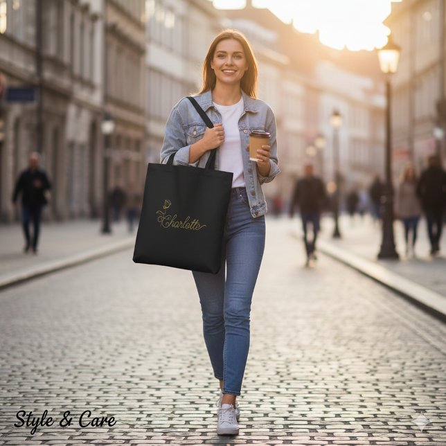 Personalized Floral Name Tote Bag for Everyday Use Tygkasse (Personalized Floral Name Tote Bag for Everyday Use)