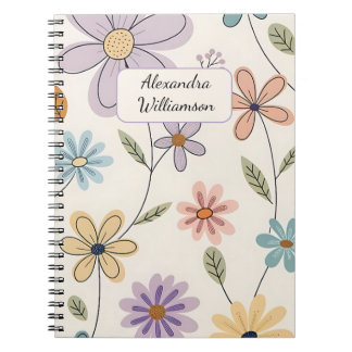 Personalized Floral Notebook – Custom Name Pastel Anteckningsbok