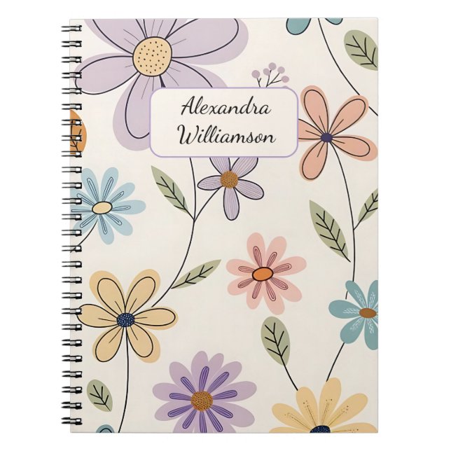 Personalized Floral Notebook – Custom Name Pastel Anteckningsbok (Framsidan)