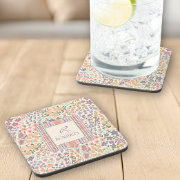 Personalized Floral & Plaid Coaster Set Underlägg