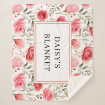 Personalized Floral Sherpa Dog Blanket