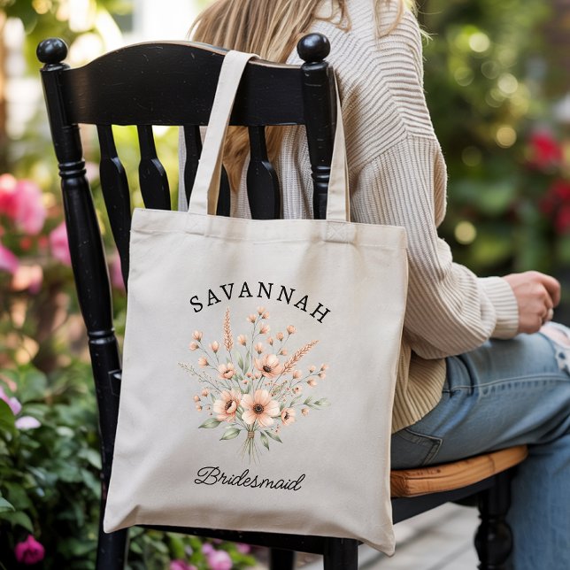 Personalized floral tote bag for bridesmaid gift  tygkasse (Personalized Floral Tote Bag – Wildflower Bride & Bridesmaid Gift for Bridal Party)