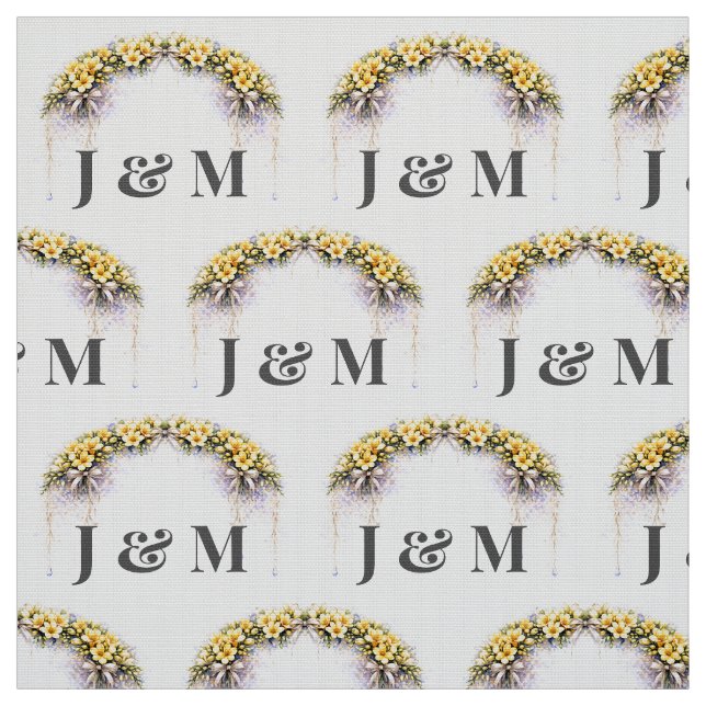 Personalized Floral Wedding Fabric with Monogram Tyg (Provkarta)